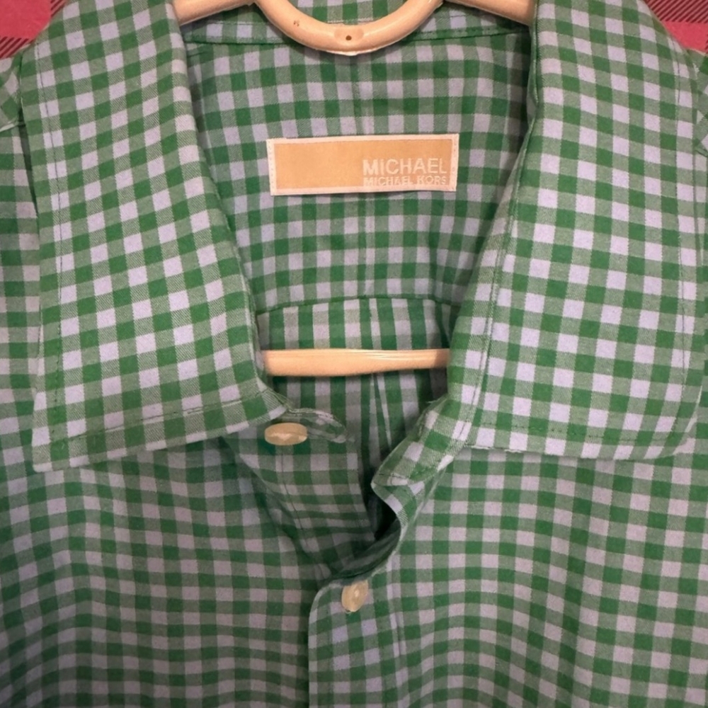 👔 Michael Kors Green & White Gingham Shirt